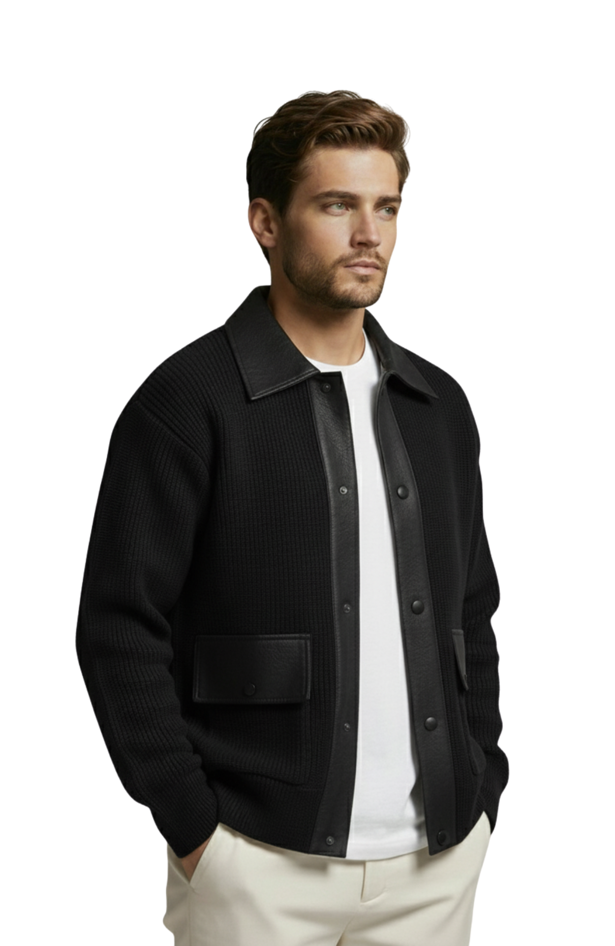 Jaqueta Masculina – 'Edição Tricô e Couro'