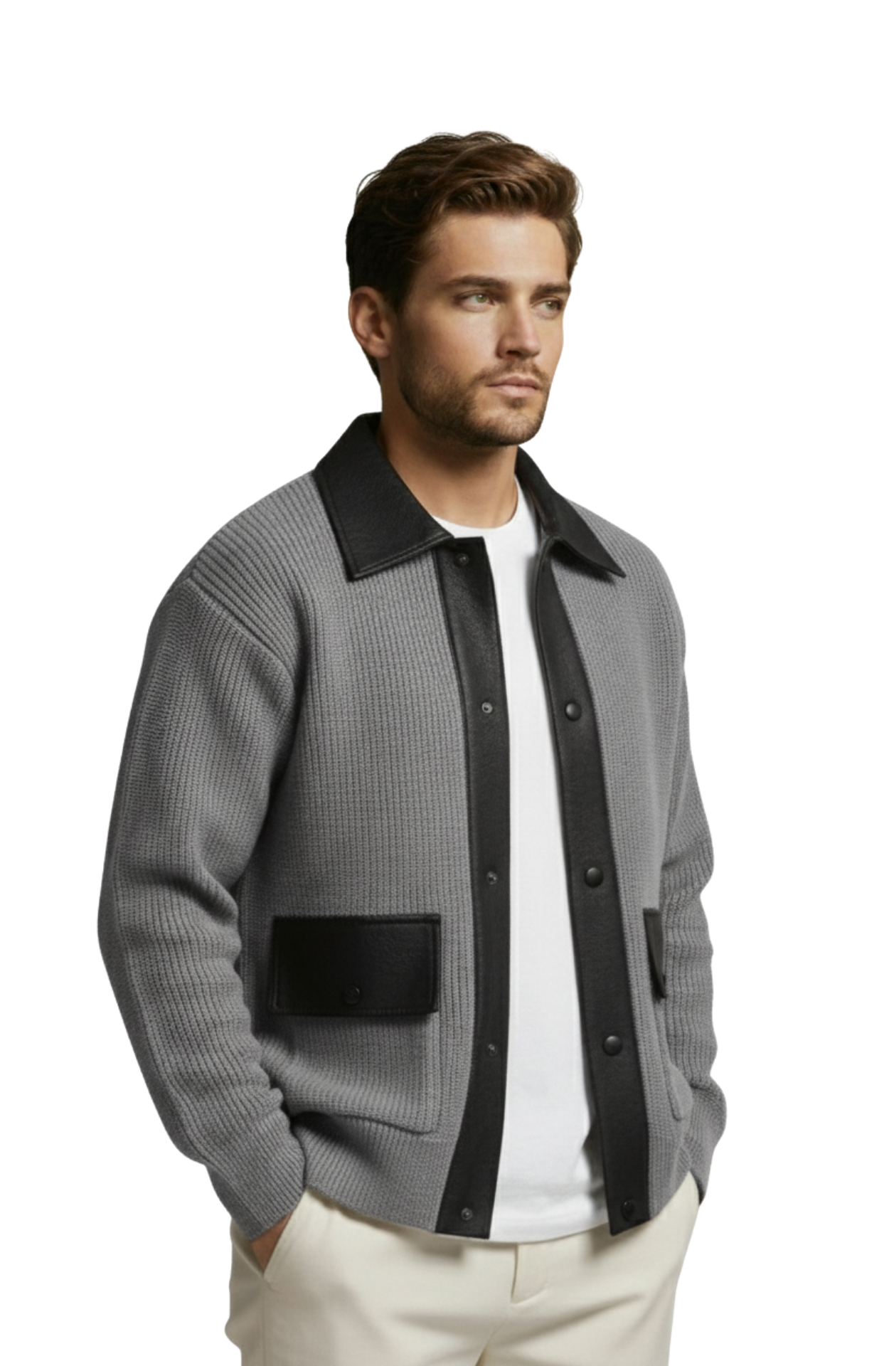 Jaqueta Masculina – 'Edição Tricô e Couro'